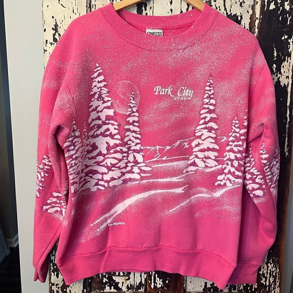 Vintage Oneita San Segal 1991 Park City Utah Winter Scene sweatshirt. Size L.